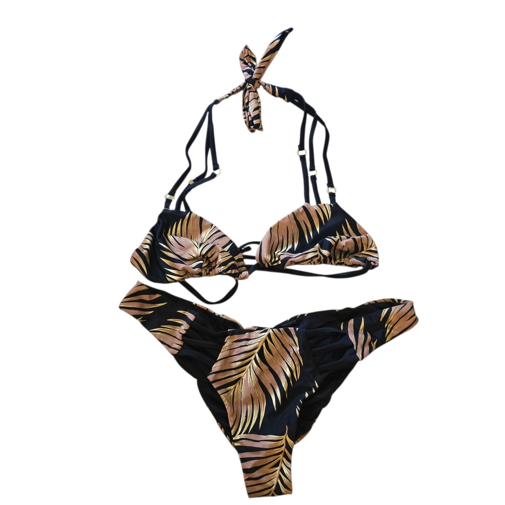 💜 Beach Bunny Reversible Strappy Bikini Set Palm Leaf Print